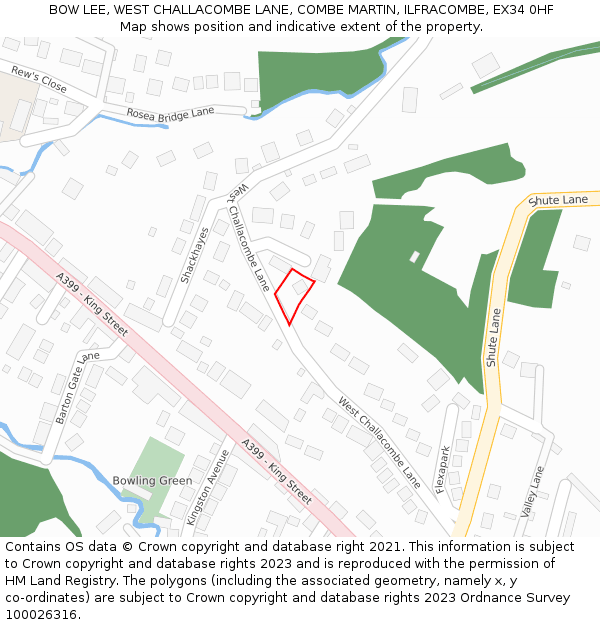 BOW LEE, WEST CHALLACOMBE LANE, COMBE MARTIN, ILFRACOMBE, EX34 0HF: Location map and indicative extent of plot