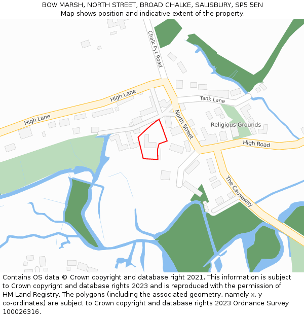 BOW MARSH, NORTH STREET, BROAD CHALKE, SALISBURY, SP5 5EN: Location map and indicative extent of plot