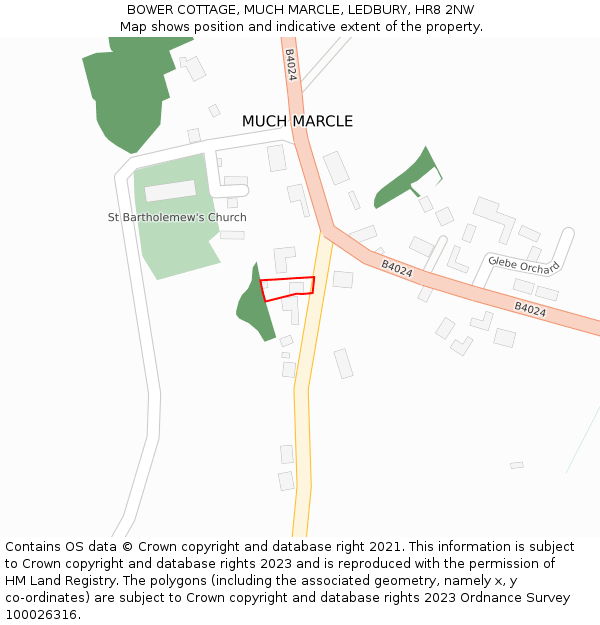 BOWER COTTAGE, MUCH MARCLE, LEDBURY, HR8 2NW: Location map and indicative extent of plot