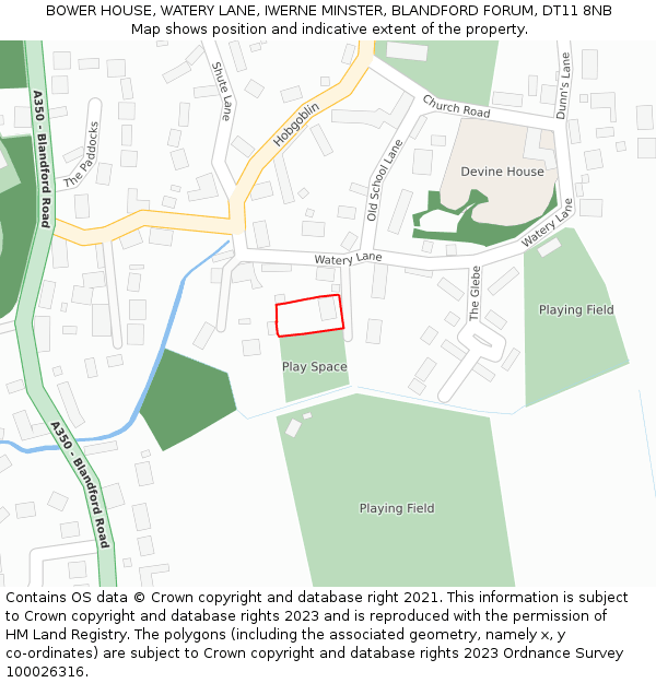 BOWER HOUSE, WATERY LANE, IWERNE MINSTER, BLANDFORD FORUM, DT11 8NB: Location map and indicative extent of plot