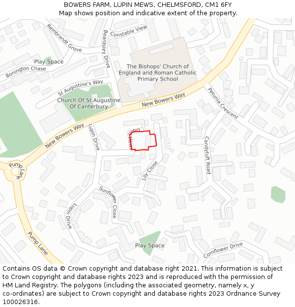 BOWERS FARM, LUPIN MEWS, CHELMSFORD, CM1 6FY: Location map and indicative extent of plot