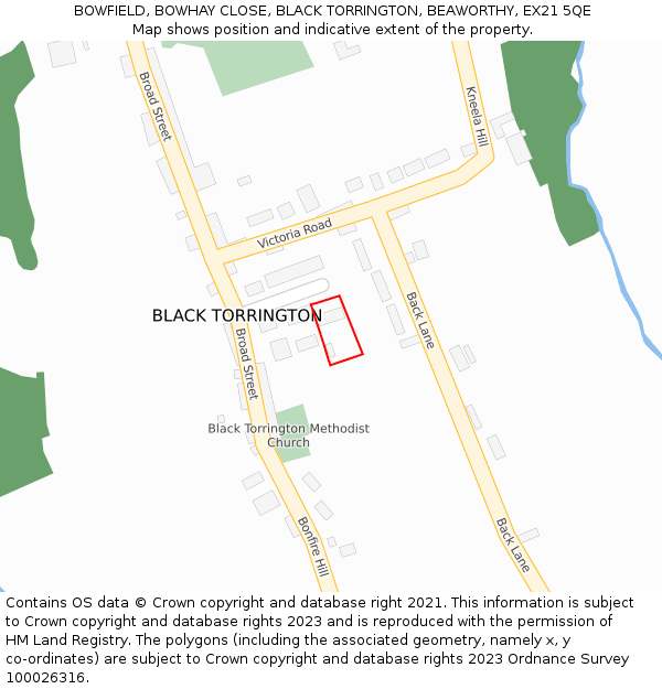 BOWFIELD, BOWHAY CLOSE, BLACK TORRINGTON, BEAWORTHY, EX21 5QE: Location map and indicative extent of plot