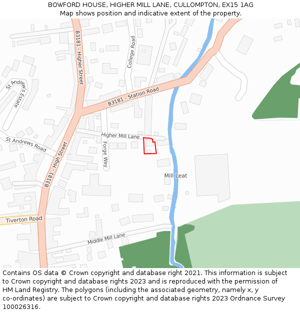 BOWFORD HOUSE, HIGHER MILL LANE, CULLOMPTON, EX15 1AG: Location map and indicative extent of plot