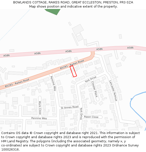 BOWLANDS COTTAGE, RAIKES ROAD, GREAT ECCLESTON, PRESTON, PR3 0ZA: Location map and indicative extent of plot