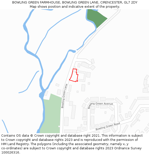 BOWLING GREEN FARMHOUSE, BOWLING GREEN LANE, CIRENCESTER, GL7 2DY: Location map and indicative extent of plot