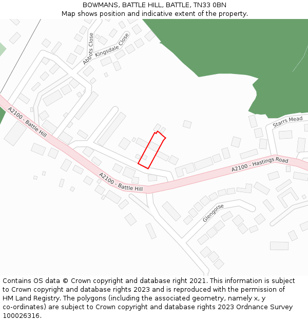 BOWMANS, BATTLE HILL, BATTLE, TN33 0BN: Location map and indicative extent of plot
