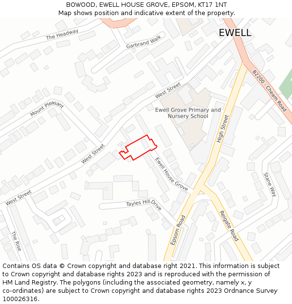 BOWOOD, EWELL HOUSE GROVE, EPSOM, KT17 1NT: Location map and indicative extent of plot