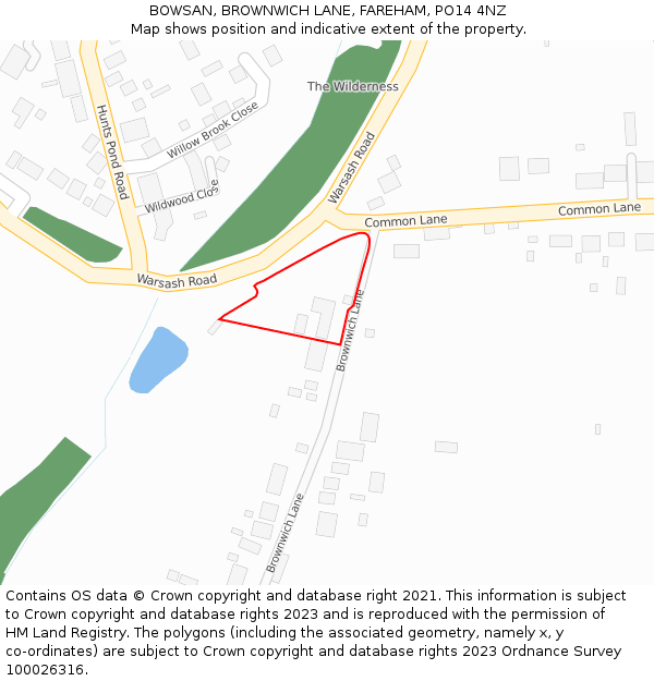 BOWSAN, BROWNWICH LANE, FAREHAM, PO14 4NZ: Location map and indicative extent of plot
