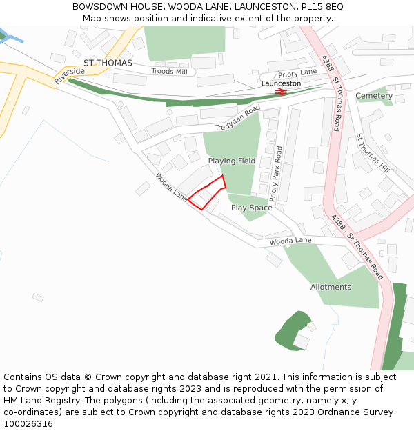 BOWSDOWN HOUSE, WOODA LANE, LAUNCESTON, PL15 8EQ: Location map and indicative extent of plot