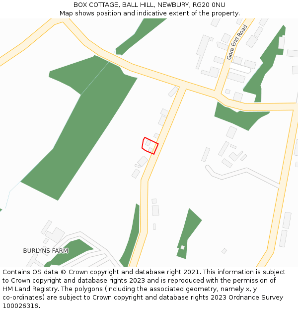 BOX COTTAGE, BALL HILL, NEWBURY, RG20 0NU: Location map and indicative extent of plot