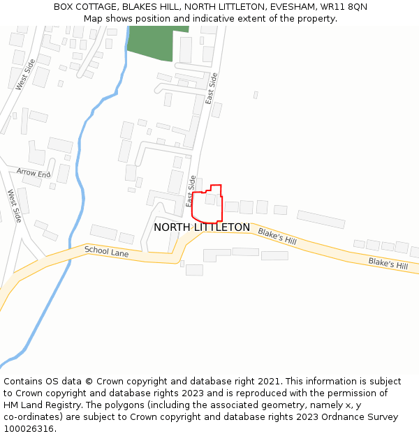 BOX COTTAGE, BLAKES HILL, NORTH LITTLETON, EVESHAM, WR11 8QN: Location map and indicative extent of plot