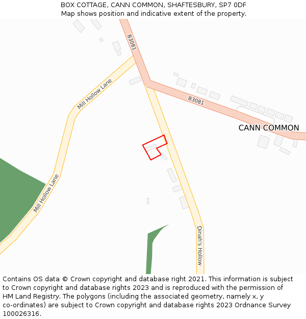 BOX COTTAGE, CANN COMMON, SHAFTESBURY, SP7 0DF: Location map and indicative extent of plot