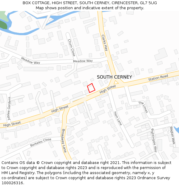 BOX COTTAGE, HIGH STREET, SOUTH CERNEY, CIRENCESTER, GL7 5UG: Location map and indicative extent of plot