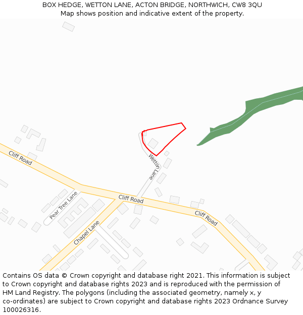 BOX HEDGE, WETTON LANE, ACTON BRIDGE, NORTHWICH, CW8 3QU: Location map and indicative extent of plot