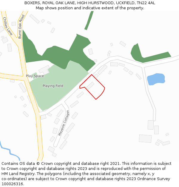 BOXERS, ROYAL OAK LANE, HIGH HURSTWOOD, UCKFIELD, TN22 4AL: Location map and indicative extent of plot