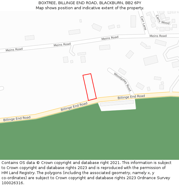 BOXTREE, BILLINGE END ROAD, BLACKBURN, BB2 6PY: Location map and indicative extent of plot