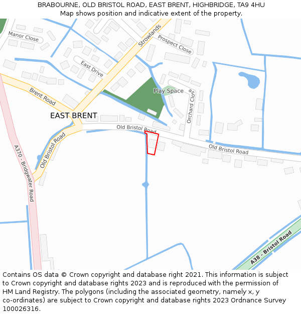 BRABOURNE, OLD BRISTOL ROAD, EAST BRENT, HIGHBRIDGE, TA9 4HU: Location map and indicative extent of plot
