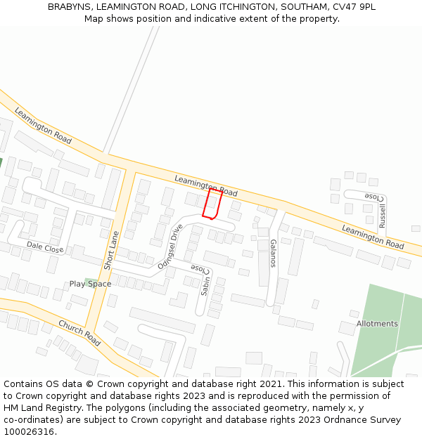 BRABYNS, LEAMINGTON ROAD, LONG ITCHINGTON, SOUTHAM, CV47 9PL: Location map and indicative extent of plot