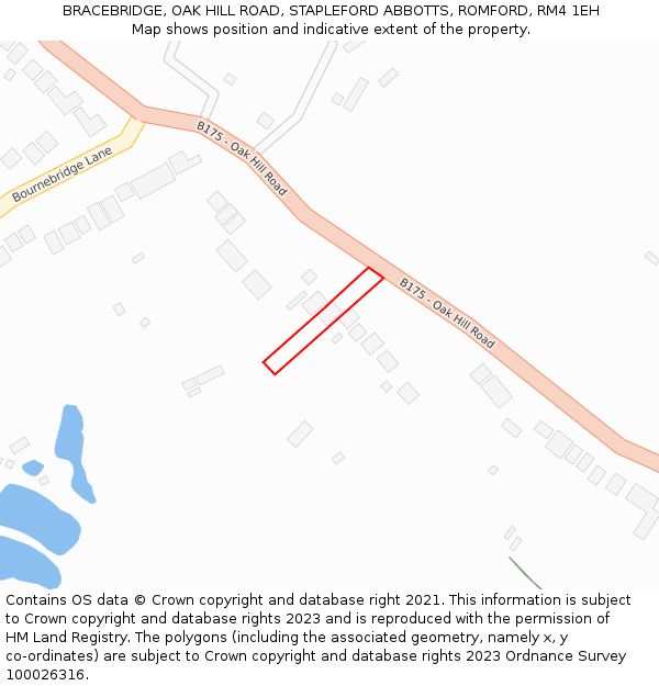 BRACEBRIDGE, OAK HILL ROAD, STAPLEFORD ABBOTTS, ROMFORD, RM4 1EH: Location map and indicative extent of plot