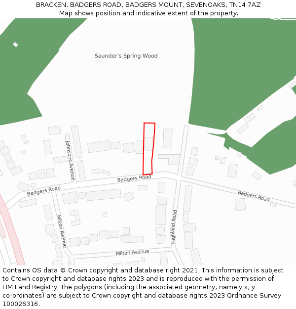 BRACKEN, BADGERS ROAD, BADGERS MOUNT, SEVENOAKS, TN14 7AZ: Location map and indicative extent of plot