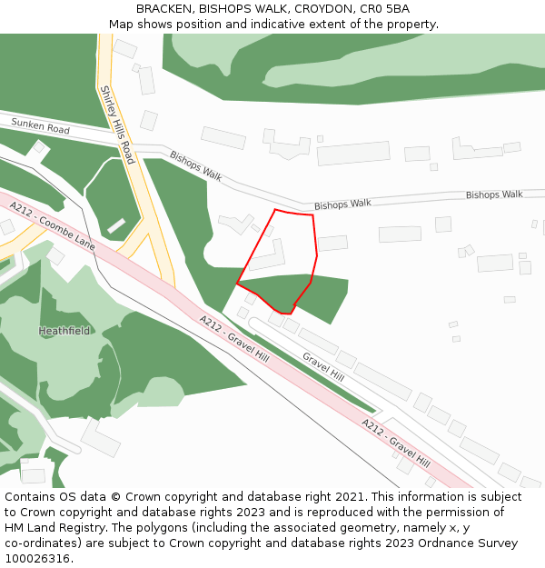 BRACKEN, BISHOPS WALK, CROYDON, CR0 5BA: Location map and indicative extent of plot