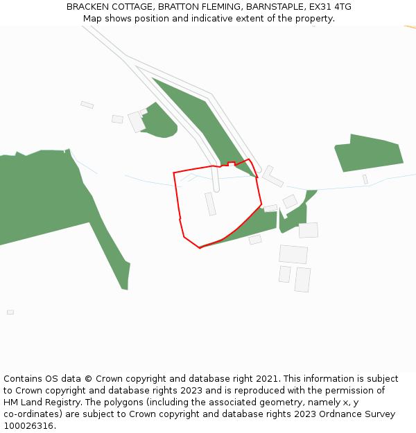 BRACKEN COTTAGE, BRATTON FLEMING, BARNSTAPLE, EX31 4TG: Location map and indicative extent of plot