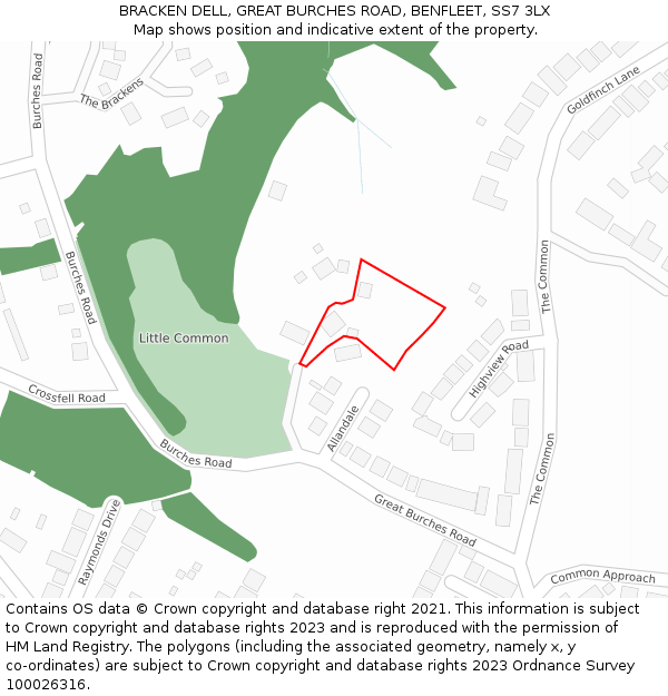 BRACKEN DELL, GREAT BURCHES ROAD, BENFLEET, SS7 3LX: Location map and indicative extent of plot
