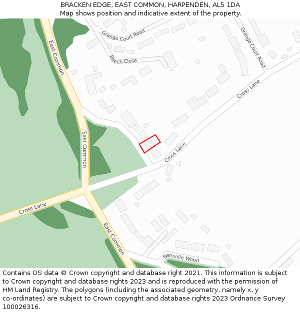 BRACKEN EDGE, EAST COMMON, HARPENDEN, AL5 1DA: Location map and indicative extent of plot