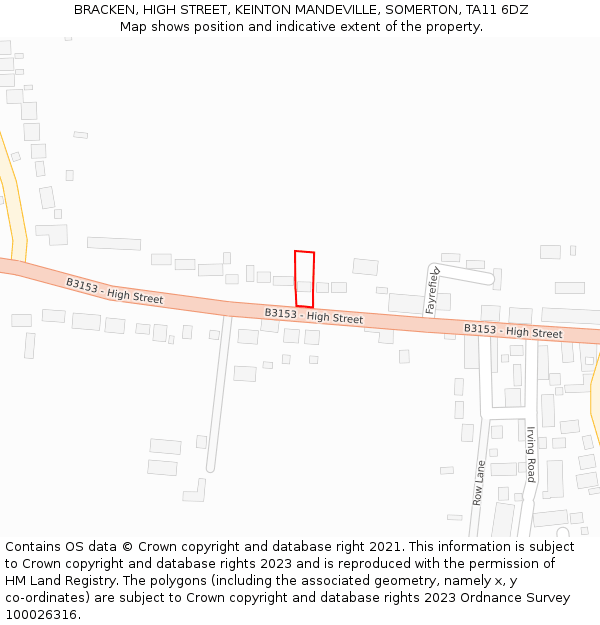 BRACKEN, HIGH STREET, KEINTON MANDEVILLE, SOMERTON, TA11 6DZ: Location map and indicative extent of plot