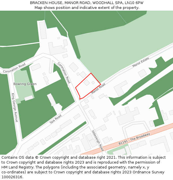 BRACKEN HOUSE, MANOR ROAD, WOODHALL SPA, LN10 6PW: Location map and indicative extent of plot