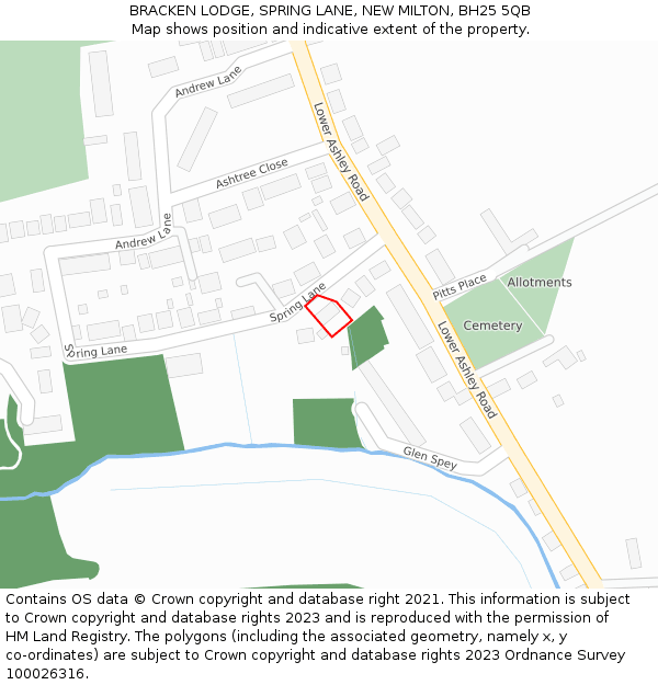 BRACKEN LODGE, SPRING LANE, NEW MILTON, BH25 5QB: Location map and indicative extent of plot