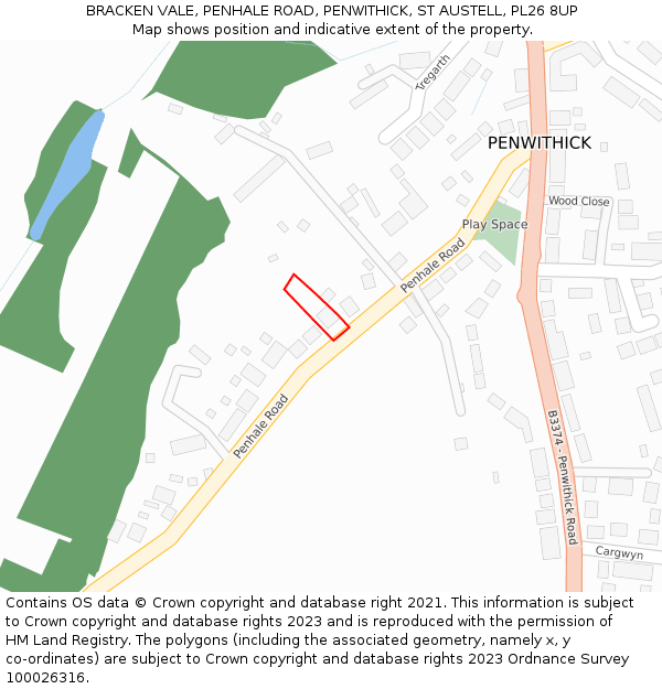 BRACKEN VALE, PENHALE ROAD, PENWITHICK, ST AUSTELL, PL26 8UP: Location map and indicative extent of plot