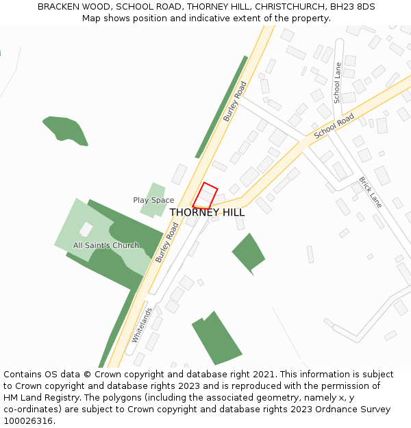 BRACKEN WOOD, SCHOOL ROAD, THORNEY HILL, CHRISTCHURCH, BH23 8DS: Location map and indicative extent of plot