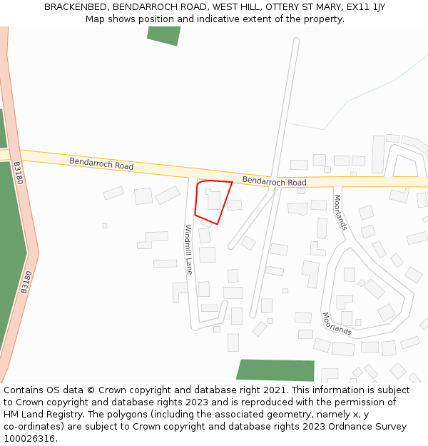 BRACKENBED, BENDARROCH ROAD, WEST HILL, OTTERY ST MARY, EX11 1JY: Location map and indicative extent of plot