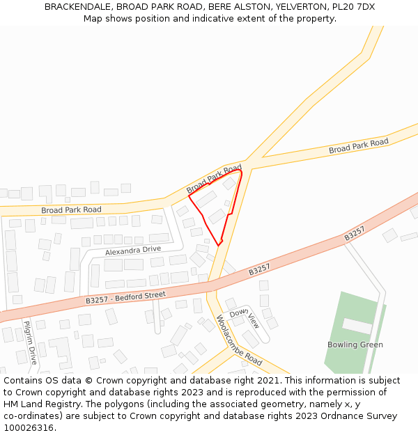 BRACKENDALE, BROAD PARK ROAD, BERE ALSTON, YELVERTON, PL20 7DX: Location map and indicative extent of plot