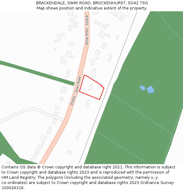 BRACKENDALE, SWAY ROAD, BROCKENHURST, SO42 7SG: Location map and indicative extent of plot