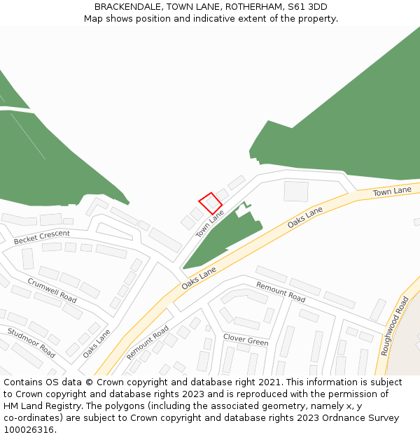 BRACKENDALE, TOWN LANE, ROTHERHAM, S61 3DD: Location map and indicative extent of plot