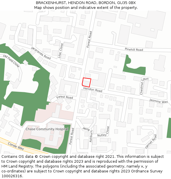 BRACKENHURST, HENDON ROAD, BORDON, GU35 0BX: Location map and indicative extent of plot