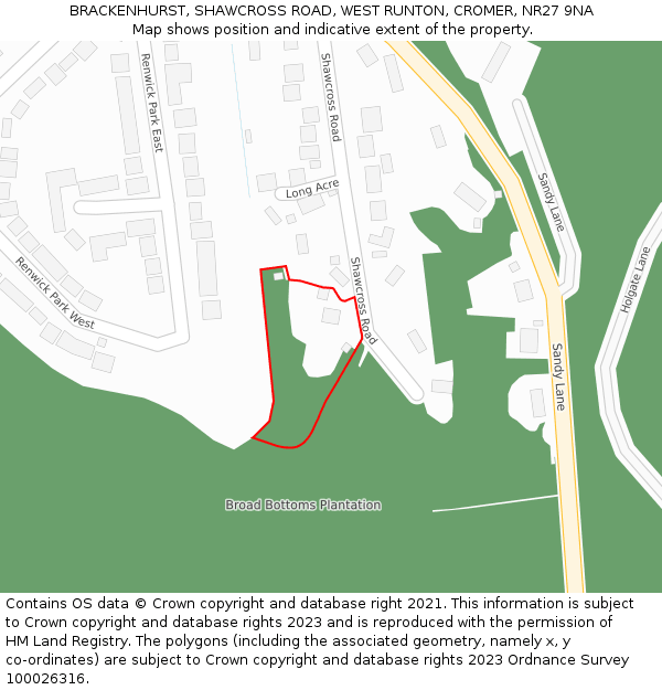 BRACKENHURST, SHAWCROSS ROAD, WEST RUNTON, CROMER, NR27 9NA: Location map and indicative extent of plot