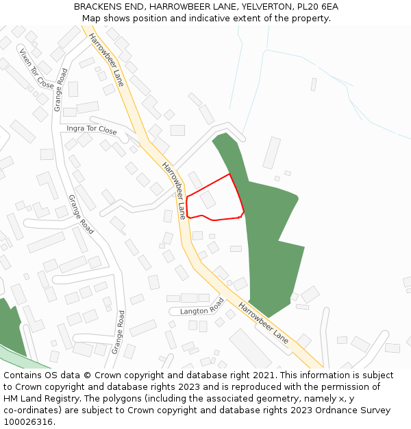 BRACKENS END, HARROWBEER LANE, YELVERTON, PL20 6EA: Location map and indicative extent of plot