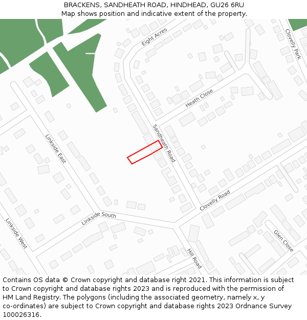 BRACKENS, SANDHEATH ROAD, HINDHEAD, GU26 6RU: Location map and indicative extent of plot