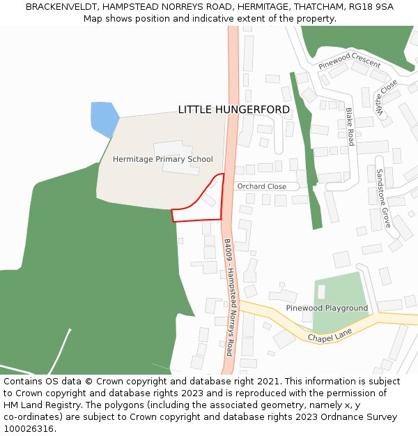 BRACKENVELDT, HAMPSTEAD NORREYS ROAD, HERMITAGE, THATCHAM, RG18 9SA: Location map and indicative extent of plot