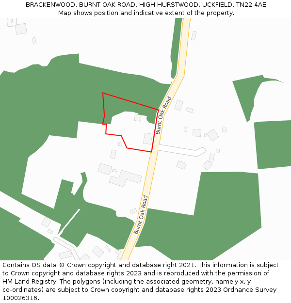 BRACKENWOOD, BURNT OAK ROAD, HIGH HURSTWOOD, UCKFIELD, TN22 4AE: Location map and indicative extent of plot