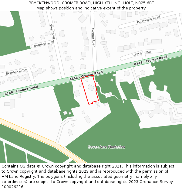 BRACKENWOOD, CROMER ROAD, HIGH KELLING, HOLT, NR25 6RE: Location map and indicative extent of plot