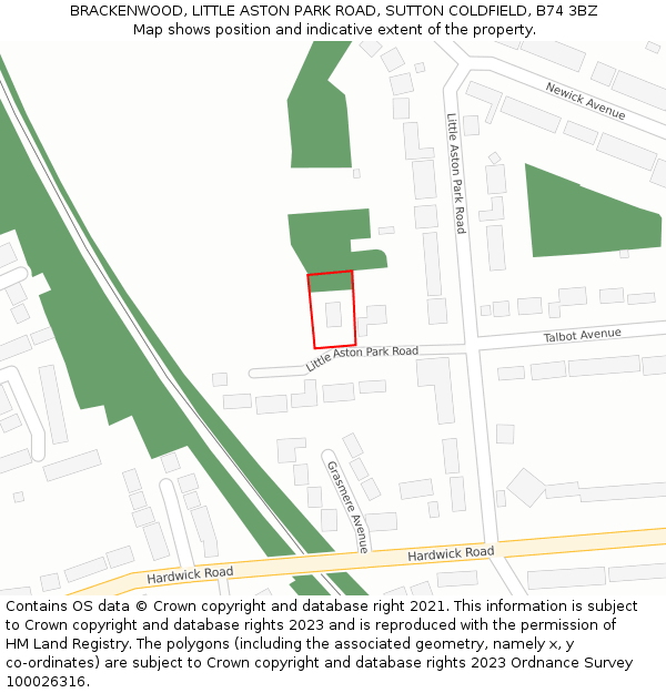 BRACKENWOOD, LITTLE ASTON PARK ROAD, SUTTON COLDFIELD, B74 3BZ: Location map and indicative extent of plot