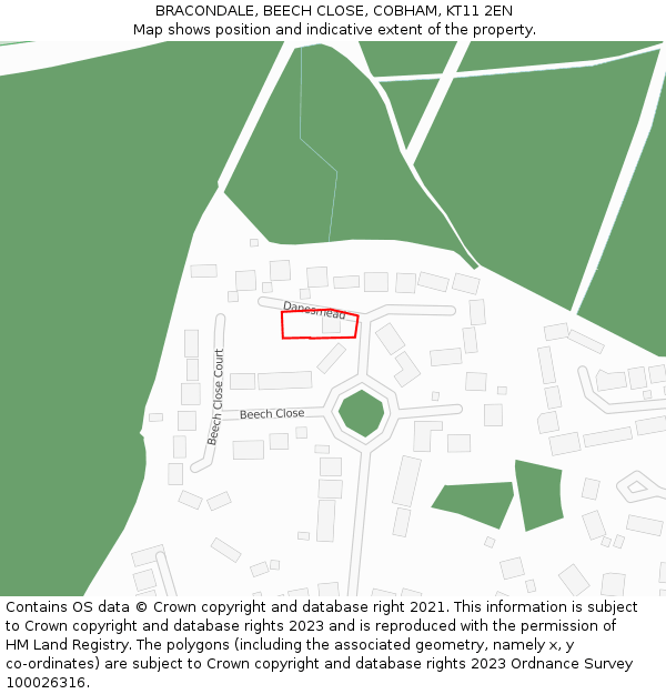 BRACONDALE, BEECH CLOSE, COBHAM, KT11 2EN: Location map and indicative extent of plot