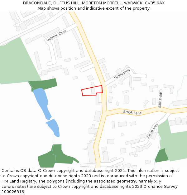 BRACONDALE, DUFFUS HILL, MORETON MORRELL, WARWICK, CV35 9AX: Location map and indicative extent of plot