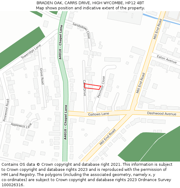 BRADEN OAK, CARRS DRIVE, HIGH WYCOMBE, HP12 4BT: Location map and indicative extent of plot