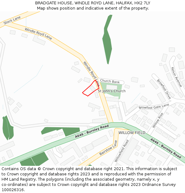 BRADGATE HOUSE, WINDLE ROYD LANE, HALIFAX, HX2 7LY: Location map and indicative extent of plot