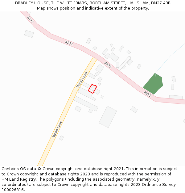 BRADLEY HOUSE, THE WHITE FRIARS, BOREHAM STREET, HAILSHAM, BN27 4RR: Location map and indicative extent of plot